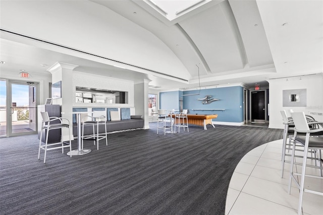 interior space with vaulted ceiling and pool table