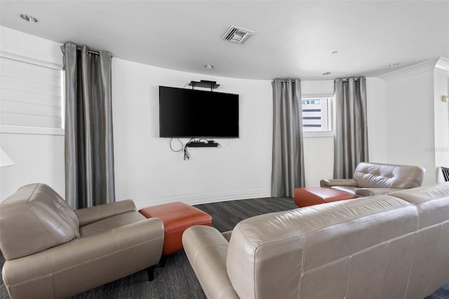 living room with dark hardwood / wood-style floors