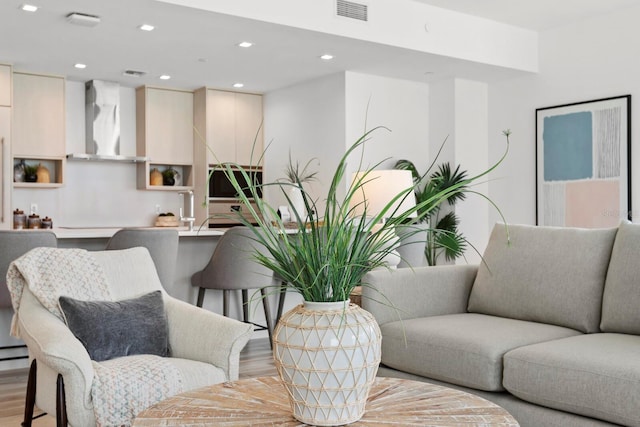 living room featuring light hardwood / wood-style flooring