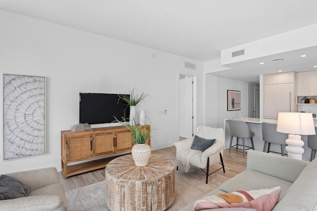 living room featuring light wood-type flooring