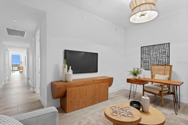 living room with light wood-type flooring