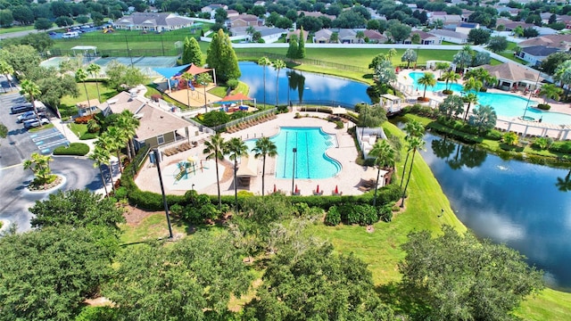 aerial view with a water view