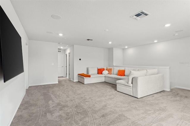 living room with light colored carpet