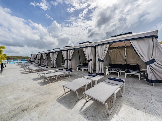 view of patio / terrace featuring a water view