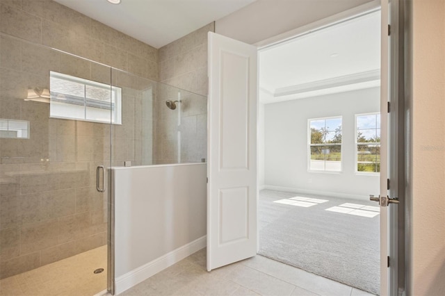 bathroom featuring tile patterned floors and walk in shower