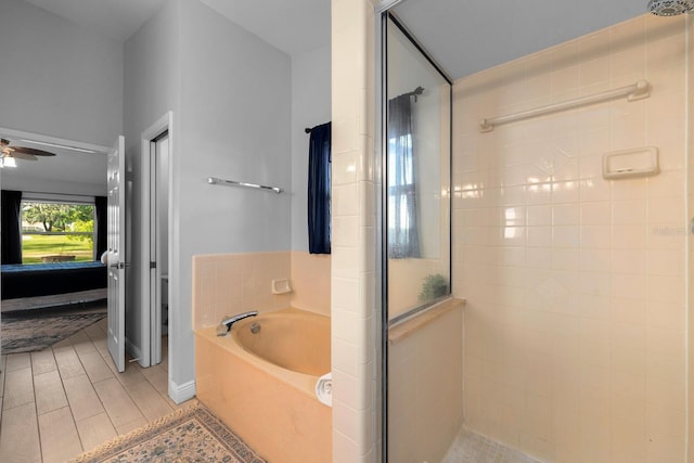 2618 Crestfield Dr, Valrico, FL 33596 - bathroom with a garden tub, a shower stall, and a ceiling fan