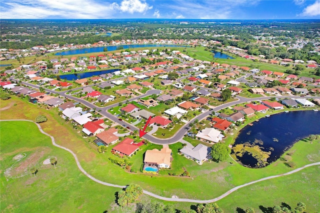 aerial view featuring a water view