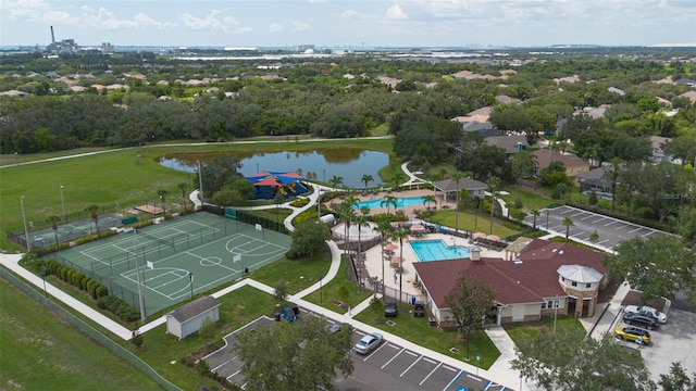 aerial view with a water view