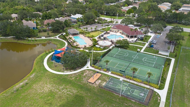 aerial view featuring a water view