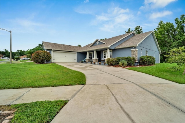 ranch-style house with a front lawn and a garage