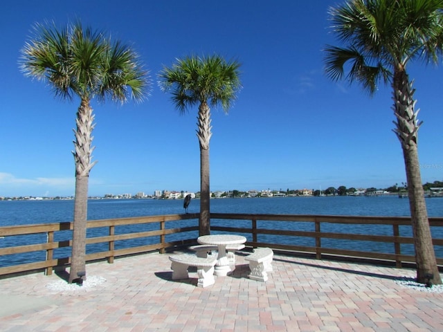 view of patio / terrace with a water view