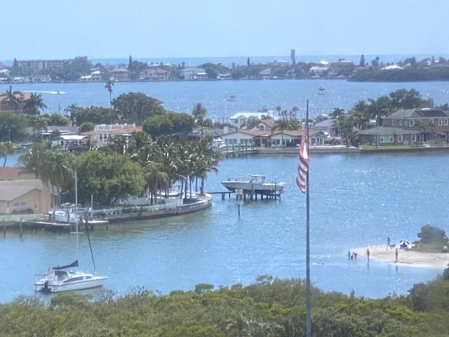 view of dock with a water view