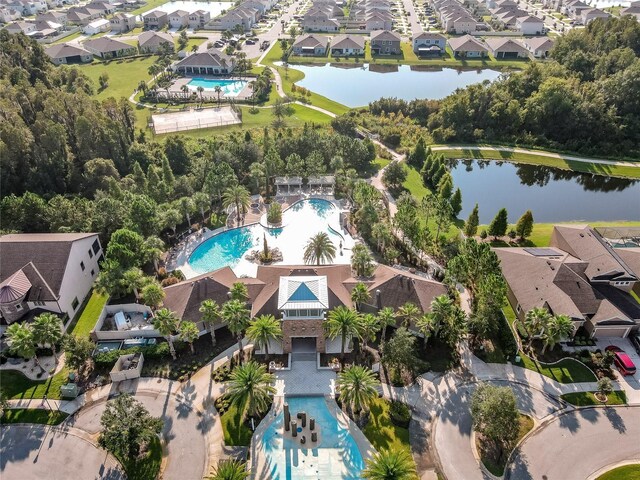 drone / aerial view featuring a water view