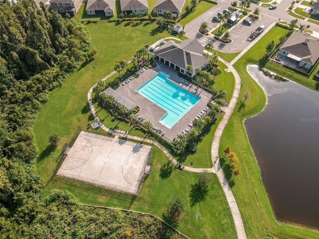 aerial view featuring a water view