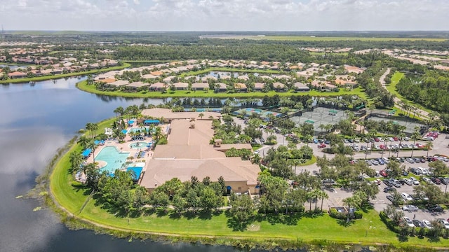 aerial view with a water view