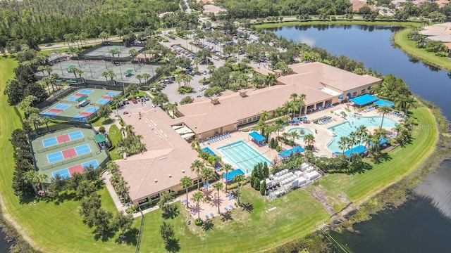 aerial view with a water view