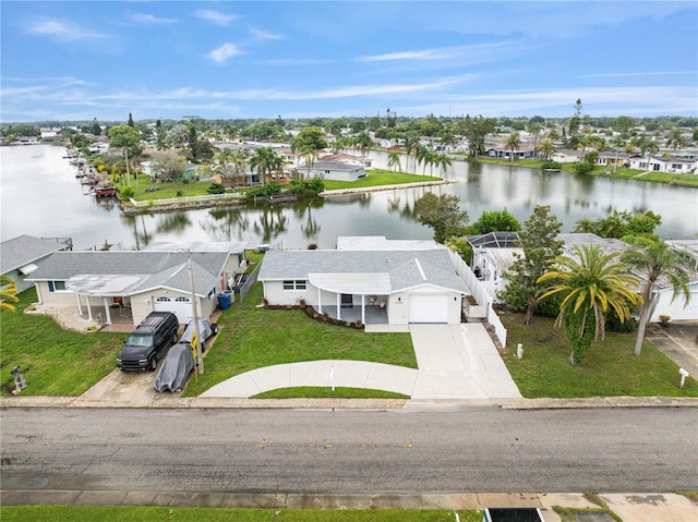 bird's eye view featuring a water view