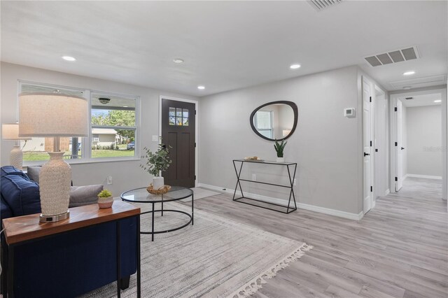 living room with light hardwood / wood-style flooring