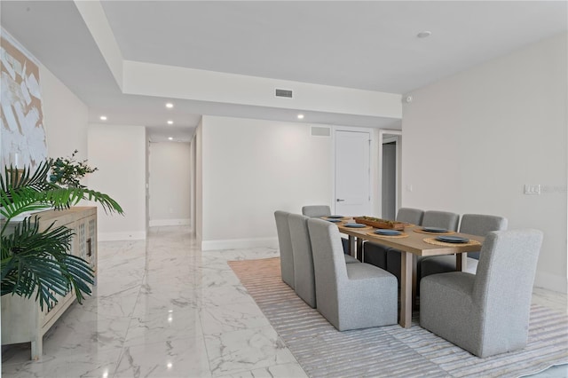 2910 W Barcelona St Unit 903, Tampa, FL 33629 - dining space with visible vents, baseboards, marble finish floor, and recessed lighting