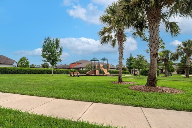 view of property's community featuring a playground and a yard