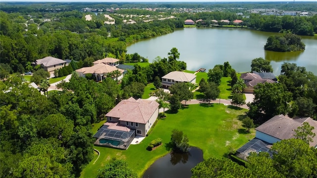 aerial view with a water view