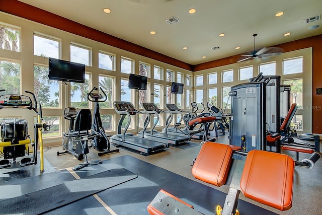 gym with ceiling fan