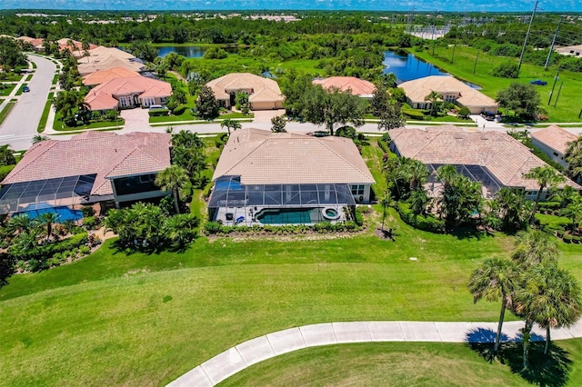 bird's eye view featuring a water view