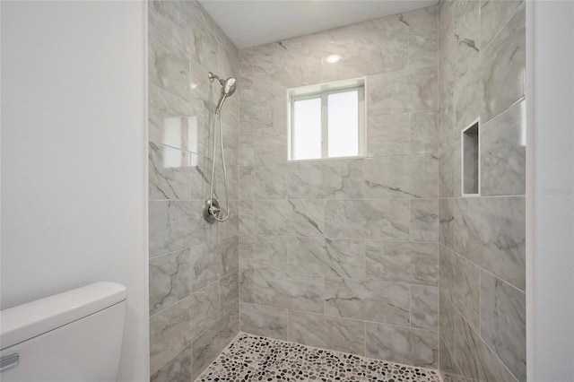 bathroom with toilet and a tile shower