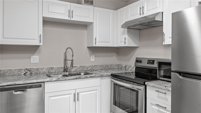 kitchen featuring sink, white cabinets, and appliances with stainless steel finishes