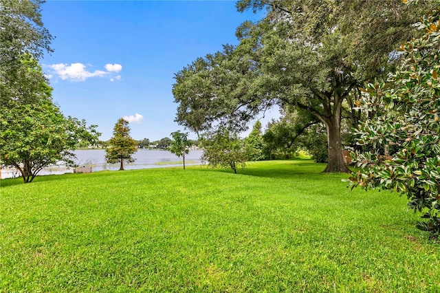 view of yard with a water view