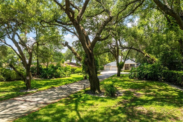 view of yard featuring a garage