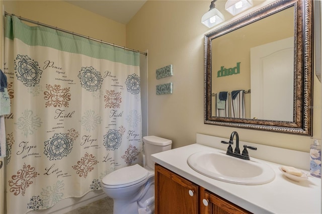 full bathroom with vanity, toilet, tile patterned flooring, and shower / bath combo