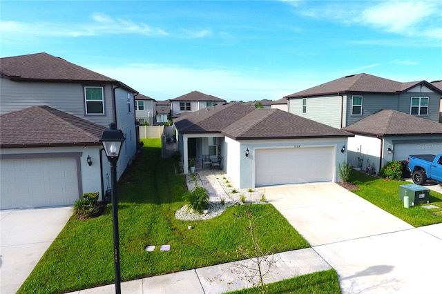 front facade featuring a front lawn and a garage