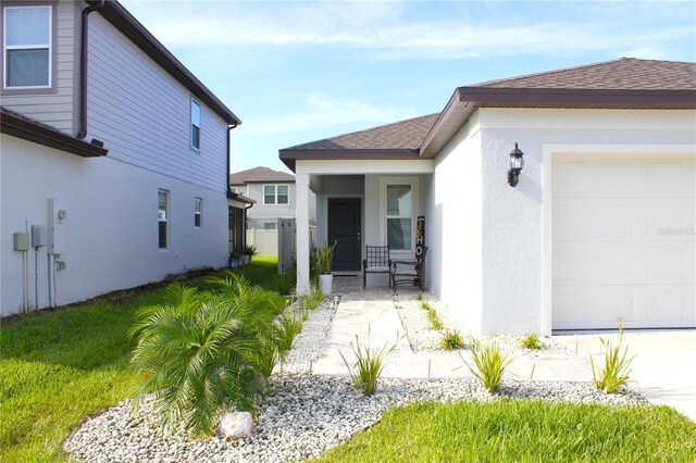 exterior space featuring a garage