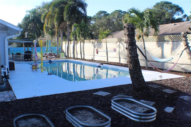 view of swimming pool with a patio and grilling area