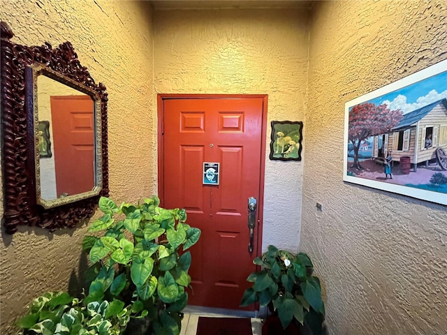35226 Janine Dr, Zephyrhills, FL 33541 - doorway to property featuring stucco siding