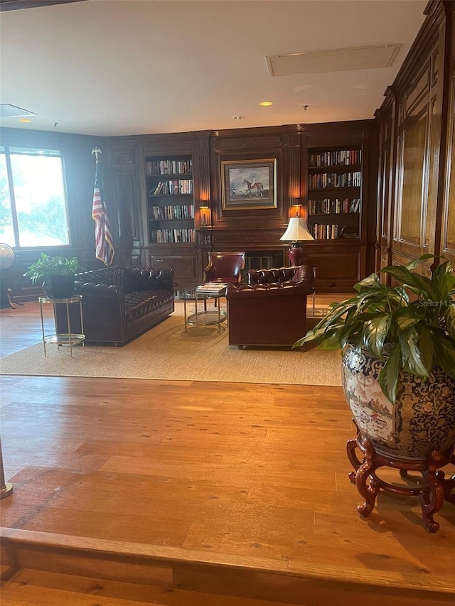 living room with light hardwood / wood-style floors