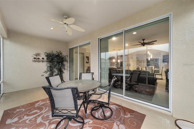 interior space featuring ceiling fan