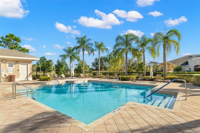 view of pool featuring a patio