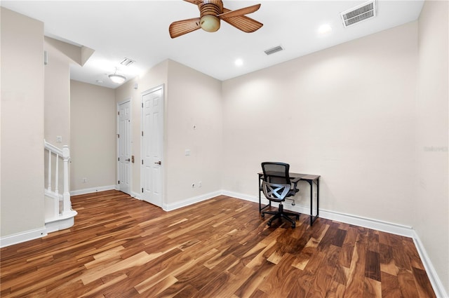 interior space with hardwood / wood-style flooring and ceiling fan