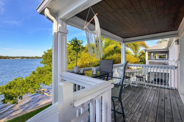 wooden terrace with a water view