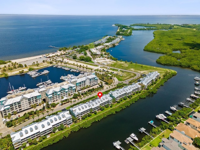 aerial view featuring a water view