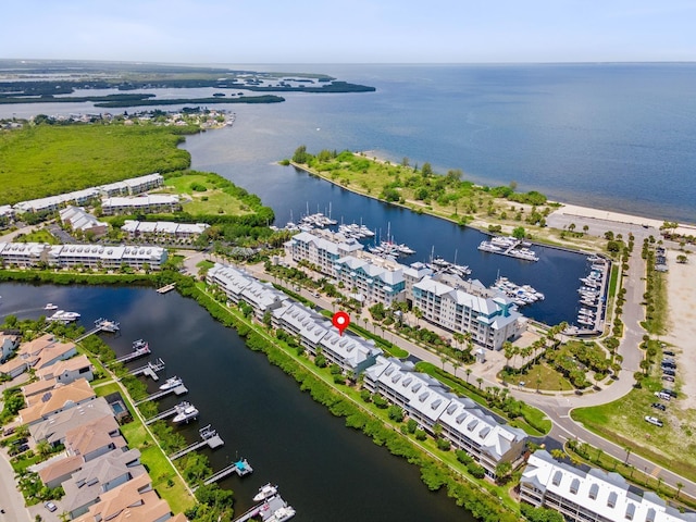 aerial view featuring a water view