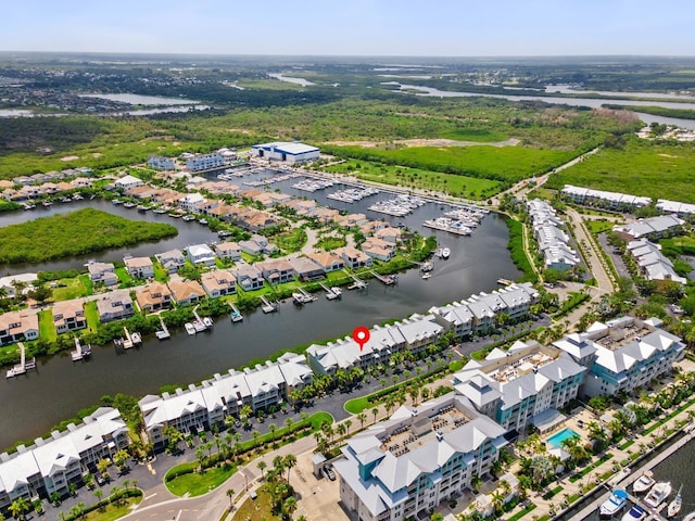 aerial view with a water view