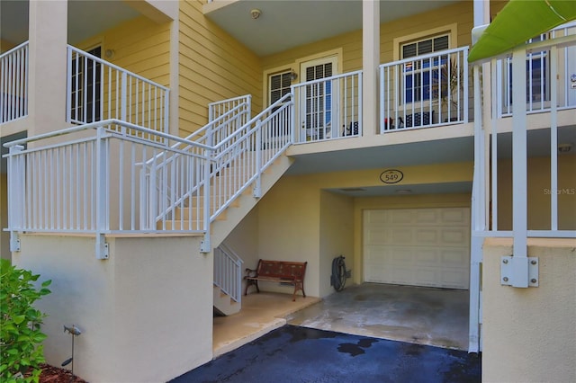 exterior space with a garage