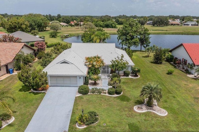 bird's eye view featuring a water view