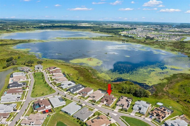 bird's eye view featuring a water view