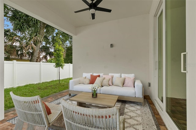 view of patio / terrace with outdoor lounge area and ceiling fan