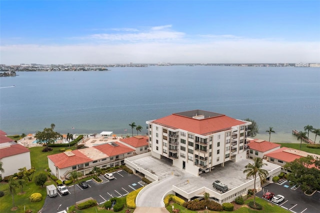 aerial view with a water view