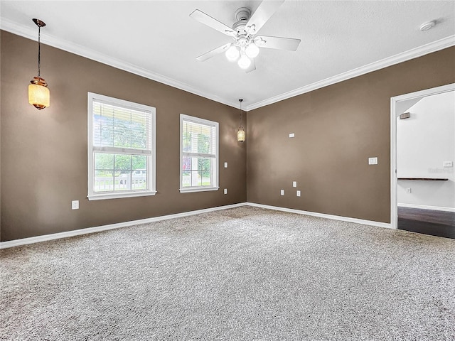 empty room featuring crown molding and ceiling fan